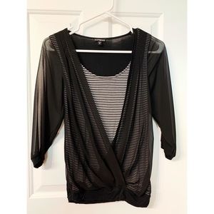 Express black and white striped work blouse